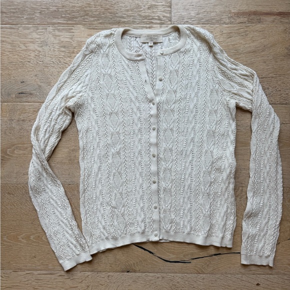 NEW Sezane Ruben  Elegant Cream Cable Knit Pointelle Cardigan SzXS/S price firm! - Picture 4 of 11